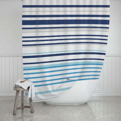 Κουρτίνα Μπάνιου Υφασμάτινη Stripes Μπλε 180x200cm Estia 02-11819