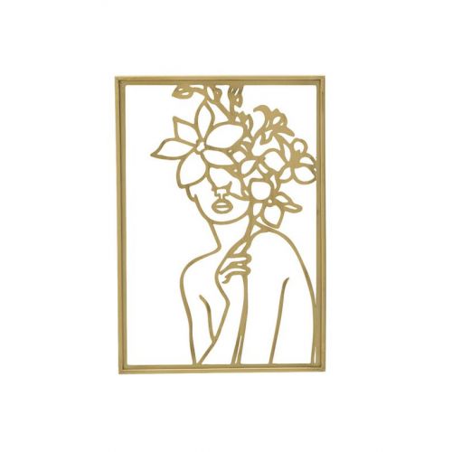 Διακοσμητικό Τοίχου Μεταλλικό Πρόσωπο Με Λουλούδια Χρυσό Inart 3-70-669-0098
